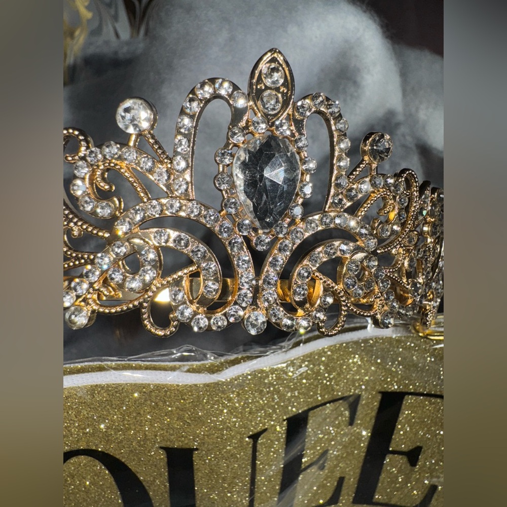 Sparkling Gold Tiara with Rhinestones